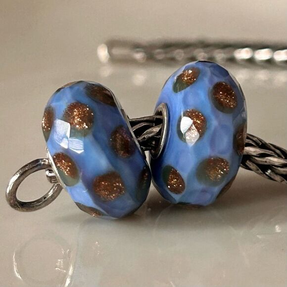 TROLLBEADS Gold Stream Facet #2 Blue & Copper Glitter LAA 925S NEW! Peoples Bead - Picture 5 of 7